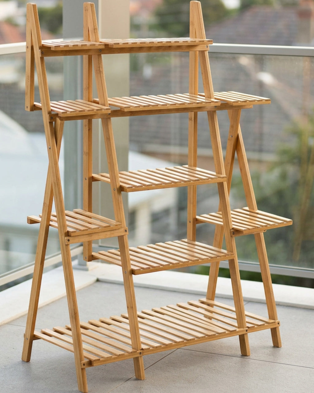 Ldkwb Five Tier Bamboo A-Frame Plant Stand Natural - Lifestyle view