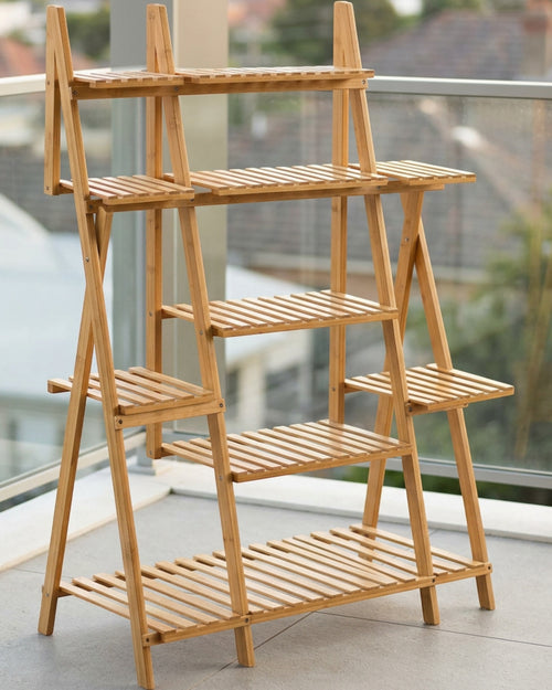 Ldkwb Five Tier Bamboo A-Frame Plant Stand Natural - Lifestyle view
