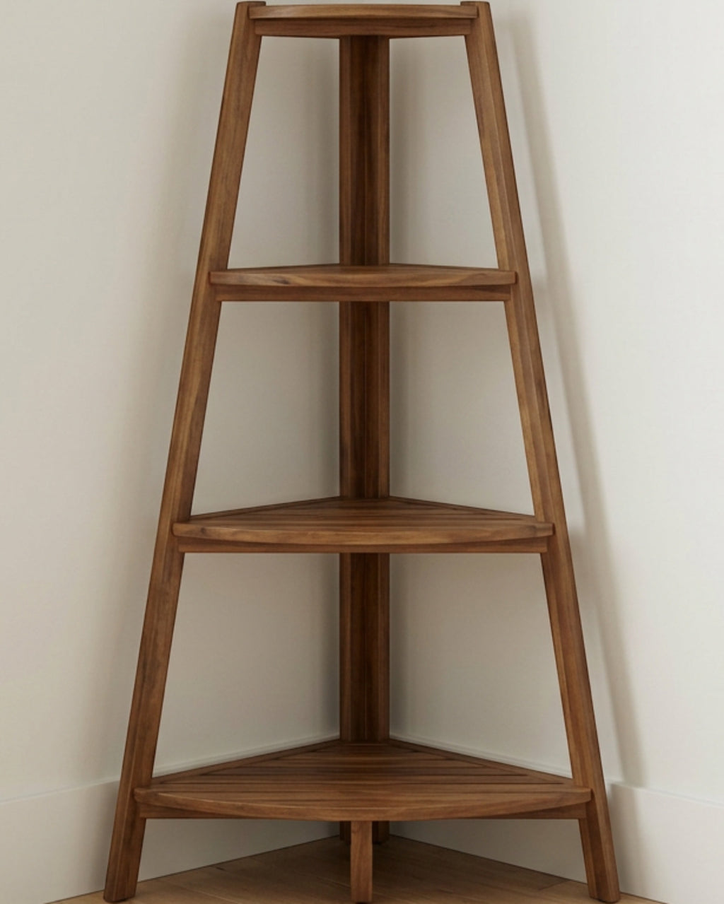 Ldkwb Four Tier Acacia Corner Ladder Plant Stand Walnut - Lifestyle view