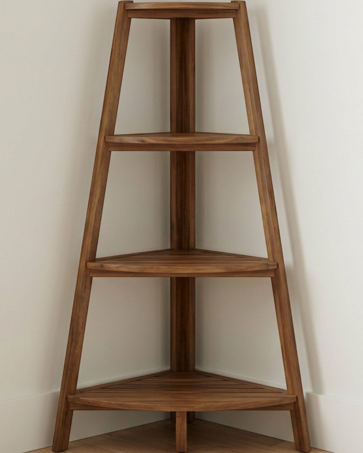 Ldkwb Four Tier Acacia Corner Ladder Plant Stand Walnut - Lifestyle view