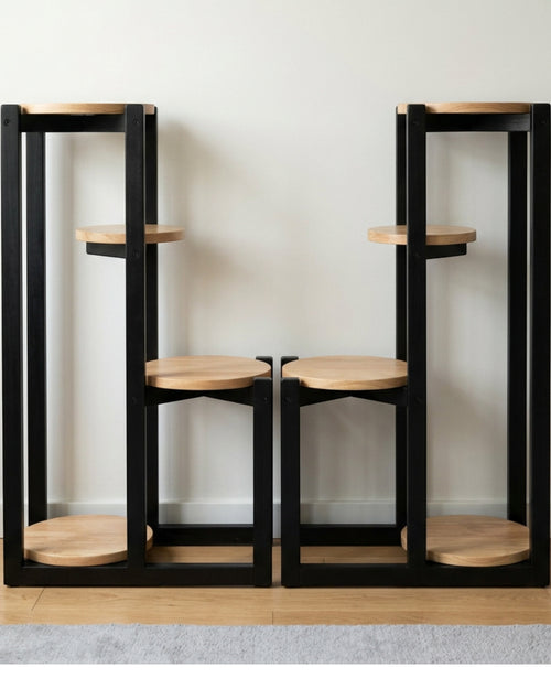 Ldkwb Six Platform Rubberwood Stepped Plant Stand Black Natural - Lifestyle view